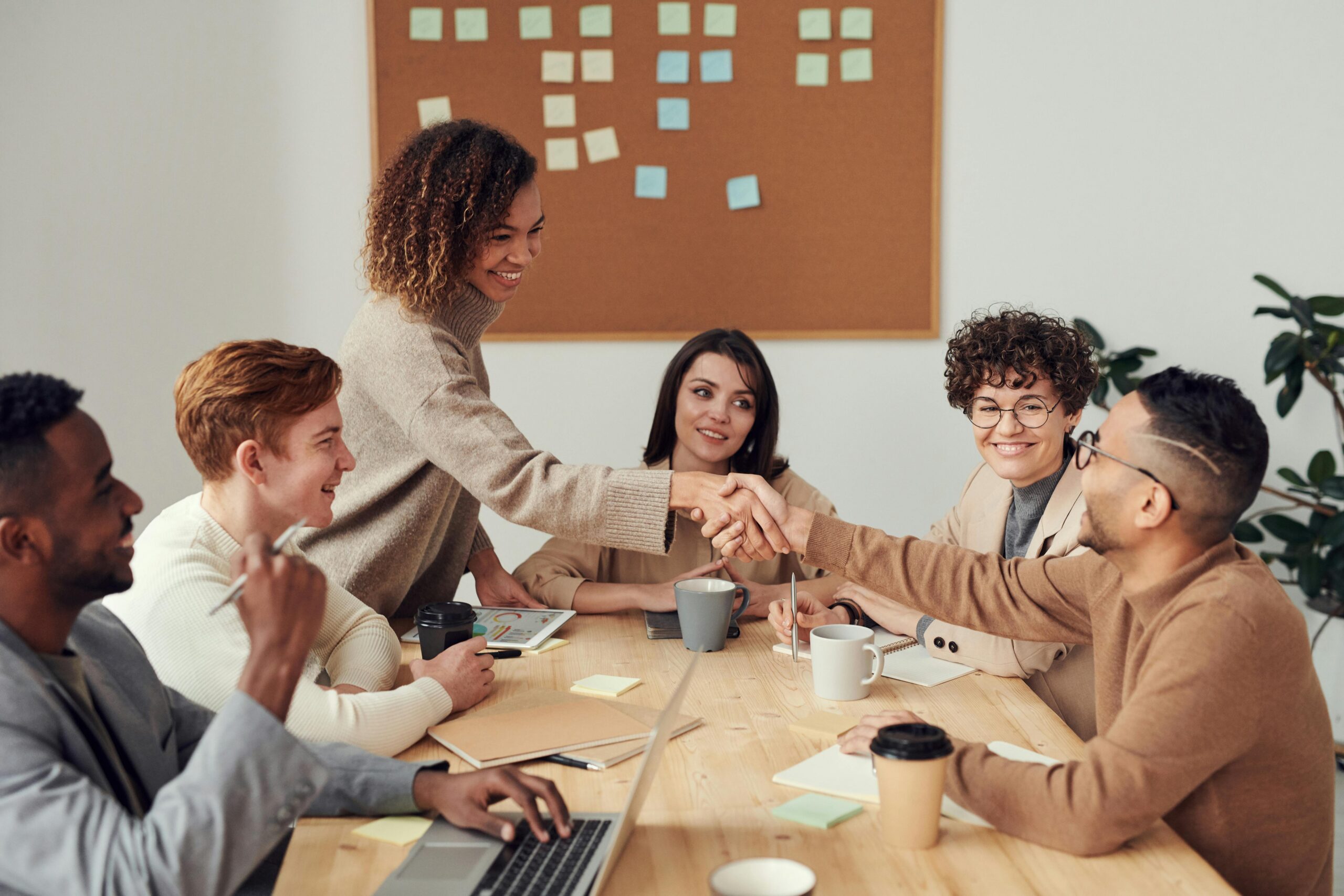 Colleagues in the middle of a meeting.
